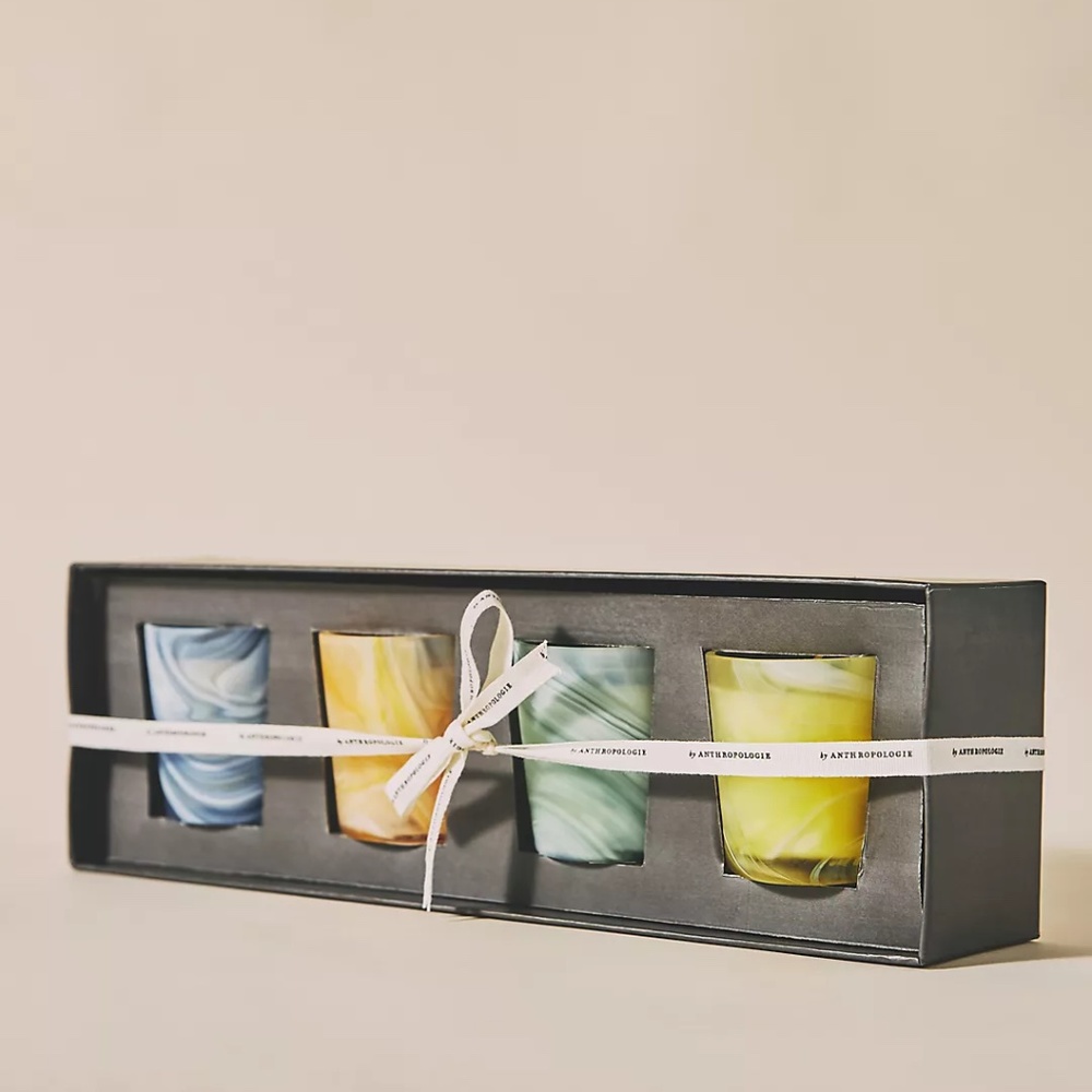 NWT [Set of 4] Anthropologie Marbled Swirl Candles in Ready-to-Gift Box
